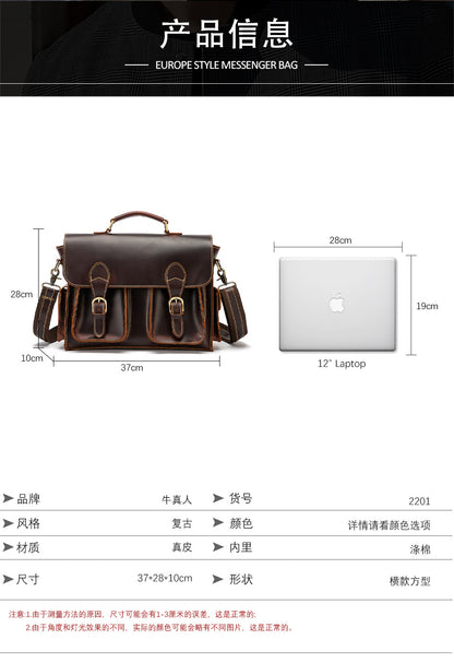 メンズブリーフケースハンドバッグ牛革本革製レトロビジネス男性用パソコンバッグ
