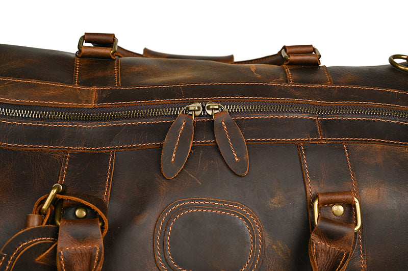 Men's Handbag Genuine Cowhide Luggage Bag Retro Casual Large Capacity Business Travel Bag for Men 