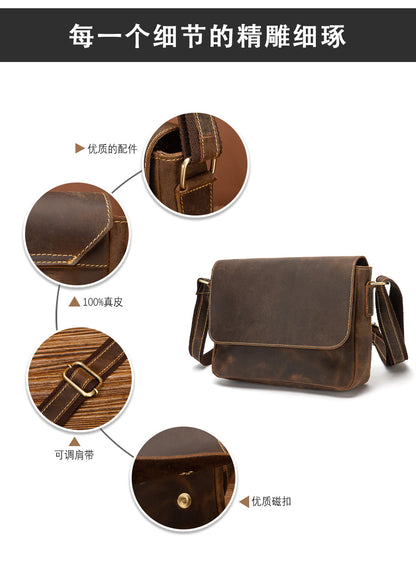 Men's shoulder bag Genuine cowhide leather retro crossbody bag for men 