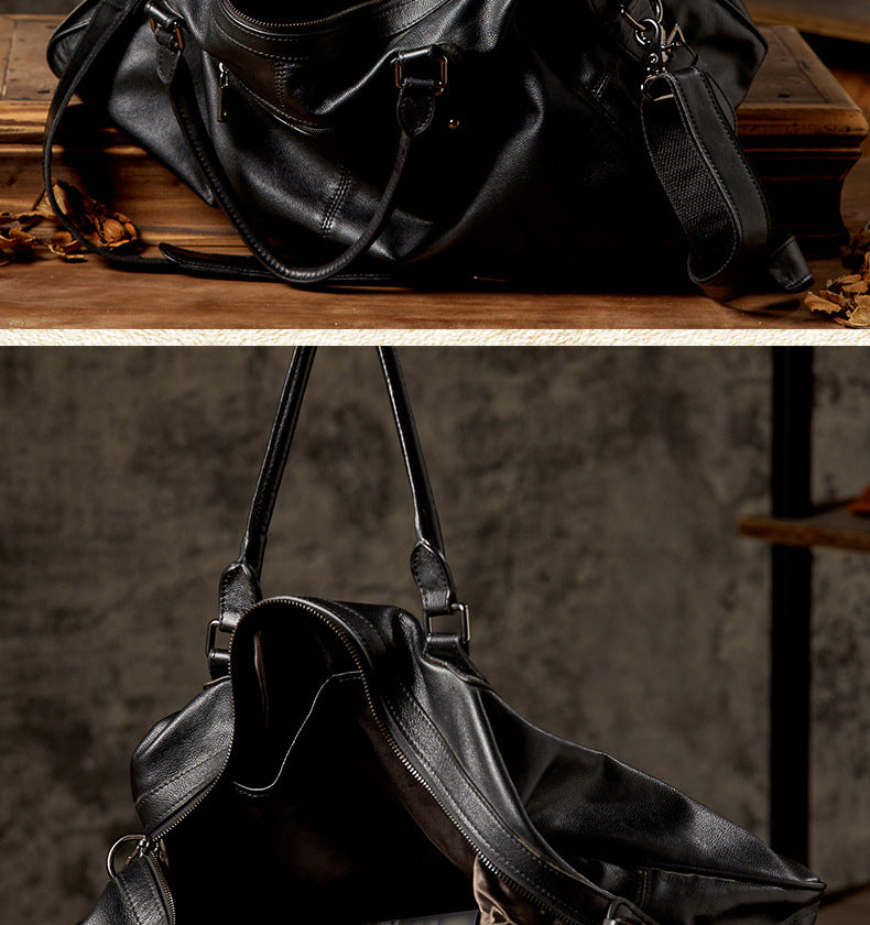 Men's travel bag, handmade genuine cowhide leather, large capacity handbag, business trip, short distance, luggage bag, men's shoulder bag, crossbody bag 