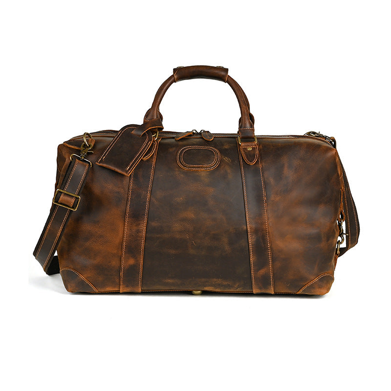Men's Handbag Genuine Cowhide Luggage Bag Retro Casual Large Capacity Business Travel Bag for Men 