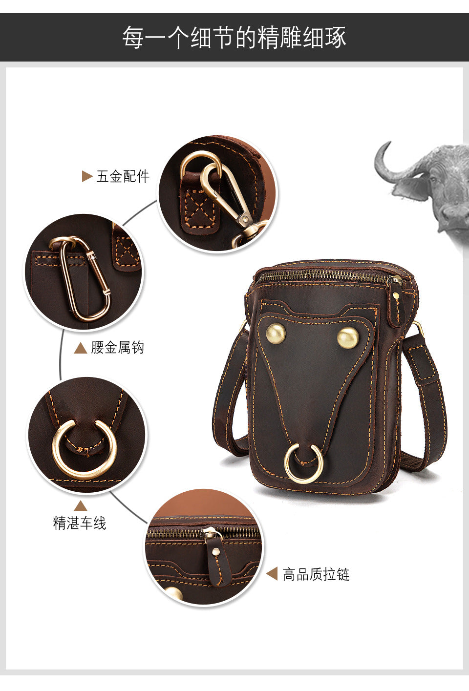 Men's Shoulder Bag Cowhide Genuine Leather Retro Fashion Casual Men's Crossbody Bag 