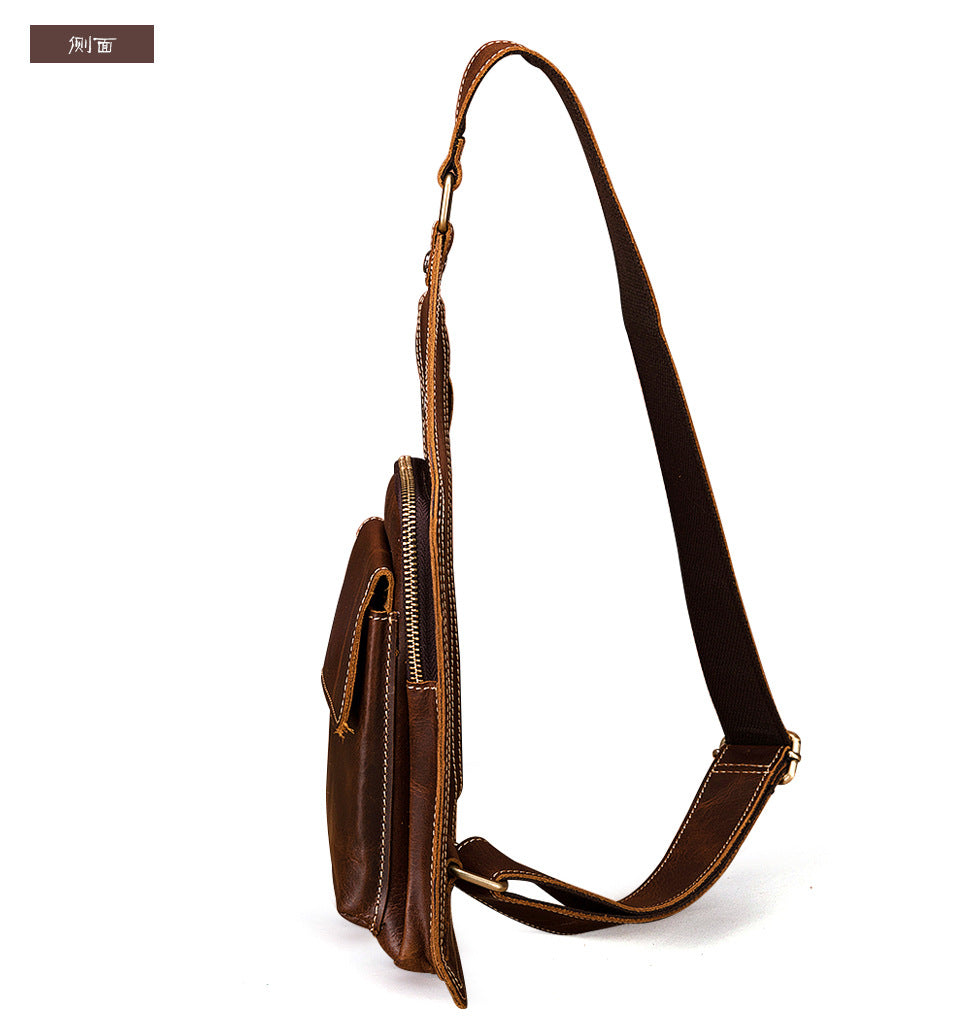 Men's Bust Bag Genuine Cowhide Leather Retro Outdoor Versatile Men's Crossbody Bag 