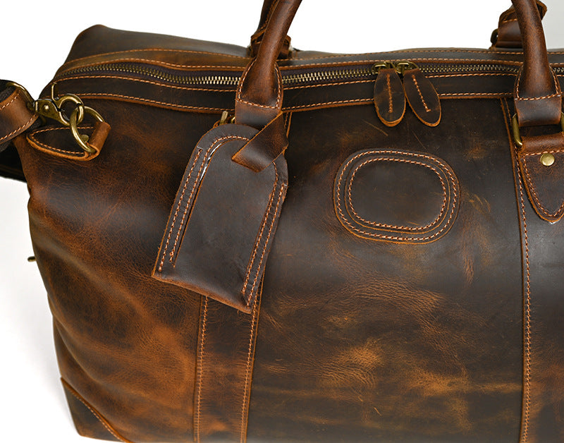 Men's Handbag Genuine Cowhide Luggage Bag Retro Casual Large Capacity Business Travel Bag for Men 