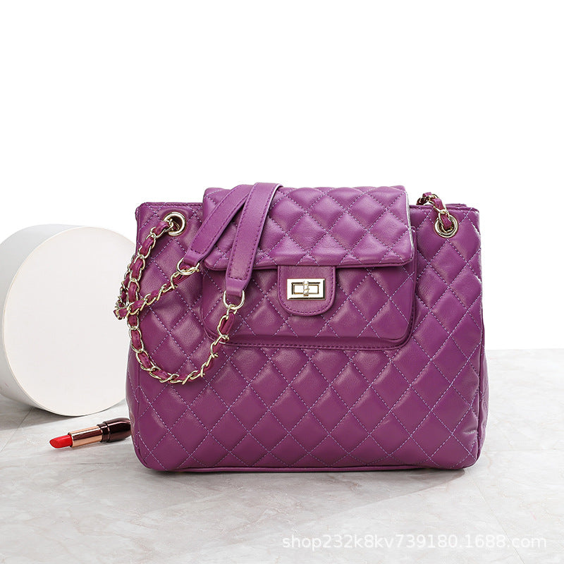 Ladies bag, sheep leather check chain bag, large capacity, high quality, genuine leather shoulder bag that goes with anything. Pochette