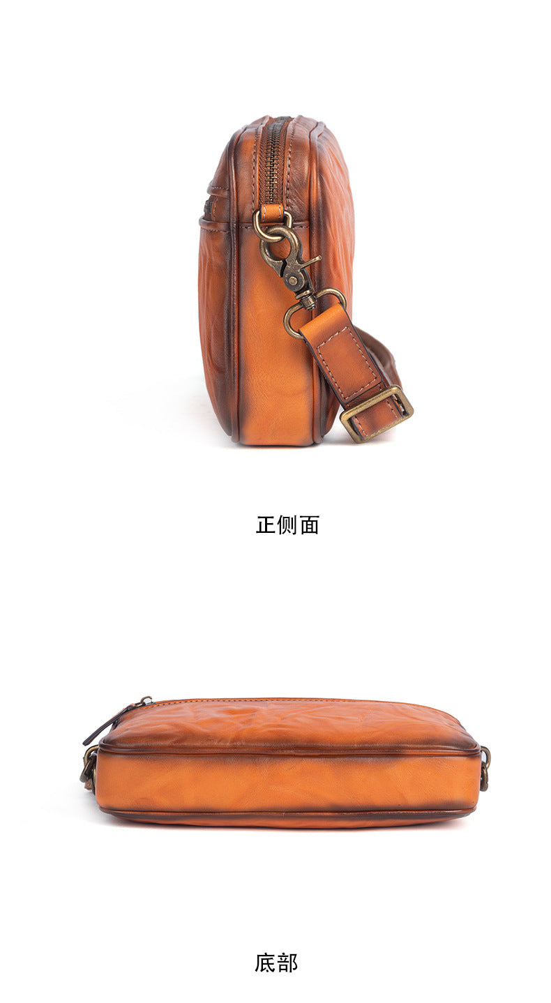 メンズショルダーバッグ牛革本革製レトロ男性用斜めがけバッグ
