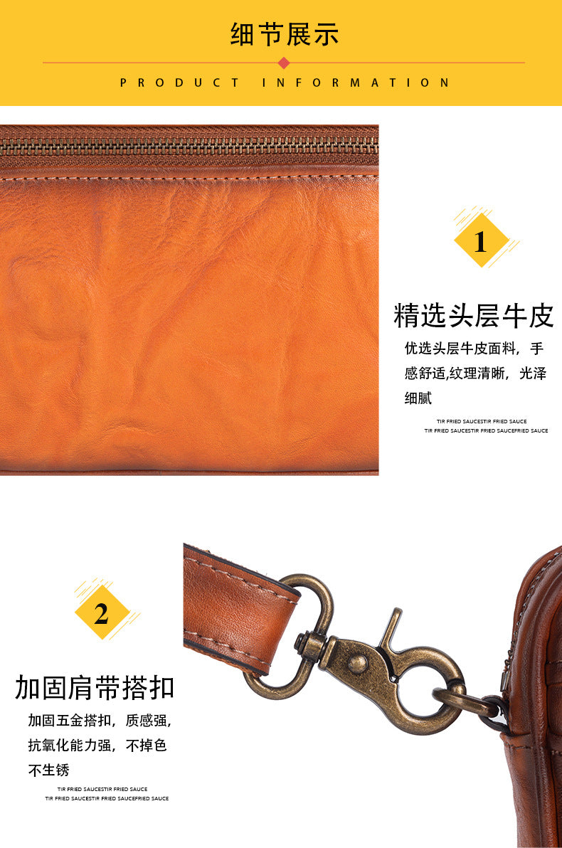 メンズショルダーバッグ牛革本革製レトロ男性用斜めがけバッグ