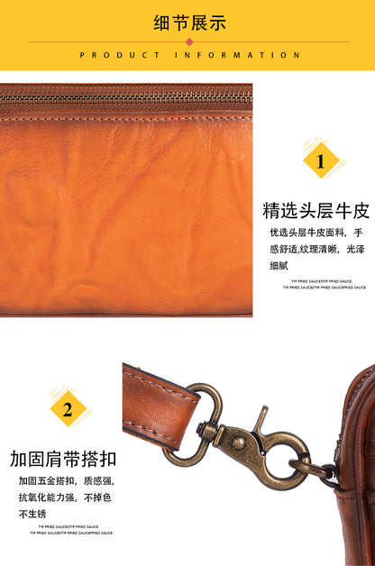メンズショルダーバッグ牛革本革製レトロ男性用斜めがけバッグ