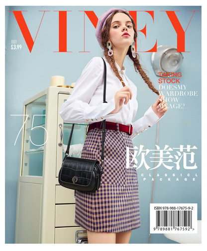 Genuine Leather Bag Women's Fashion Broadband Fish Pattern Casual Retro Shoulder Bag.Pochette