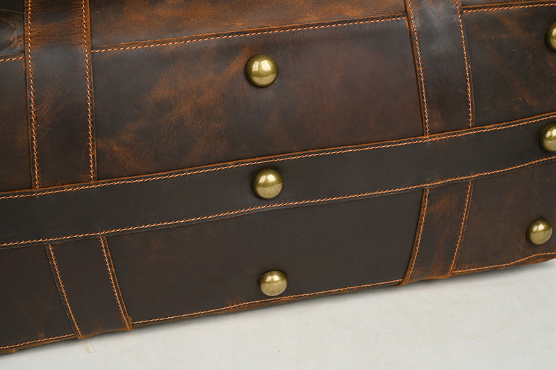 Men's Handbag Genuine Cowhide Luggage Bag Retro Casual Large Capacity Business Travel Bag for Men 
