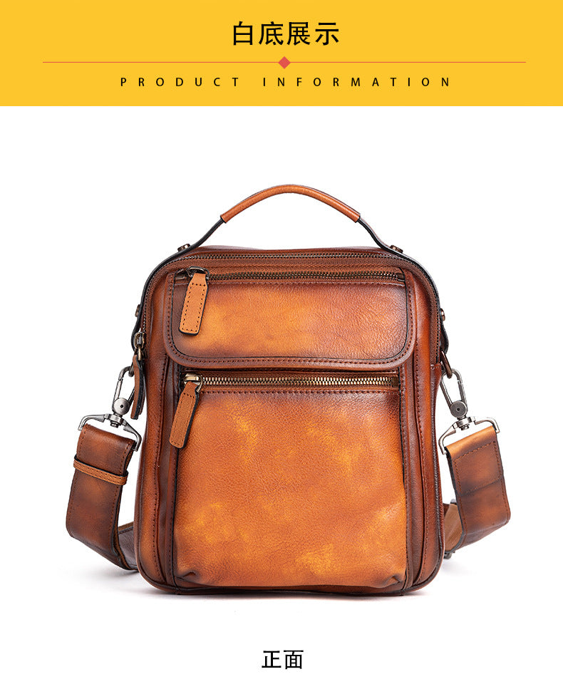 メンズショルダーバッグ牛革本革製レトロカジュアル男性斜めがけバッグ