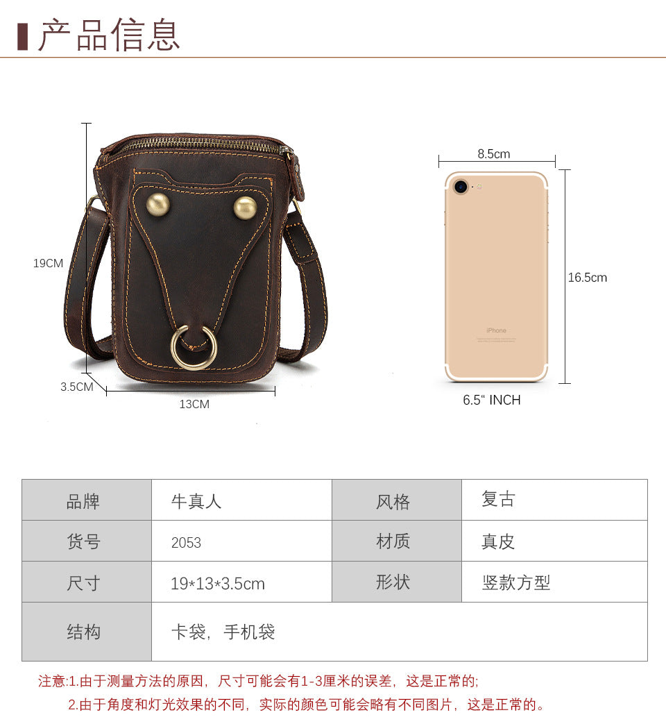Men's Shoulder Bag Cowhide Genuine Leather Retro Fashion Casual Men's Crossbody Bag 