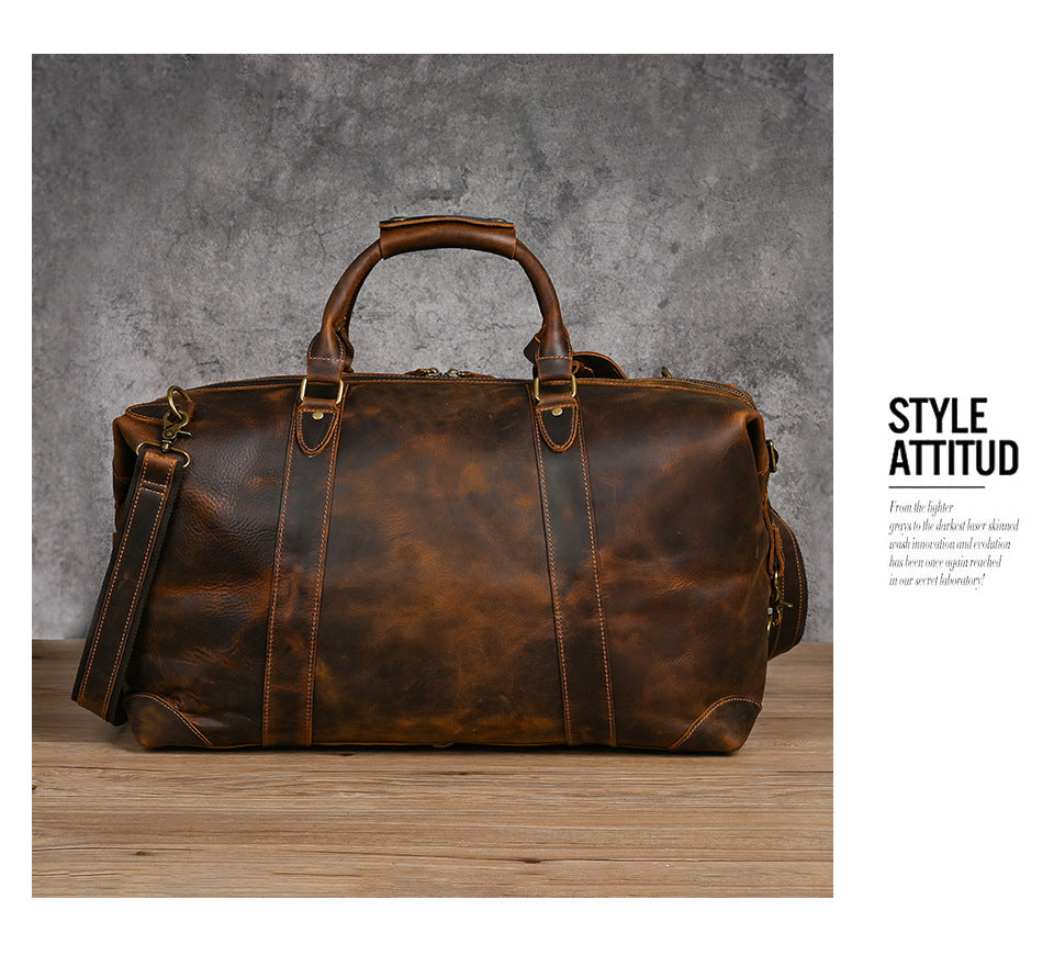 Men's Handbag Genuine Cowhide Luggage Bag Retro Casual Large Capacity Business Travel Bag for Men 