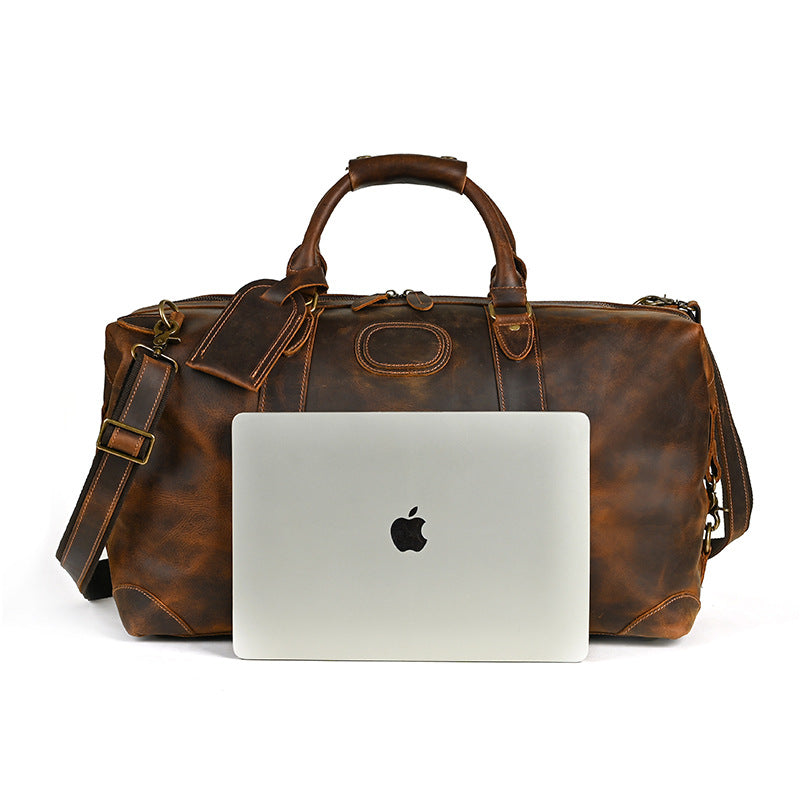 Men's Handbag Genuine Cowhide Luggage Bag Retro Casual Large Capacity Business Travel Bag for Men 