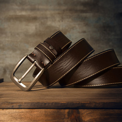 Men's Belt Handmade Genuine Cowhide Leather Large Size Fat 150cm Extra Long Casual Fashion Belt for Men 