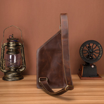 Men's Bust Bag Genuine Cowhide Leather Retro Outdoor Versatile Men's Crossbody Bag 