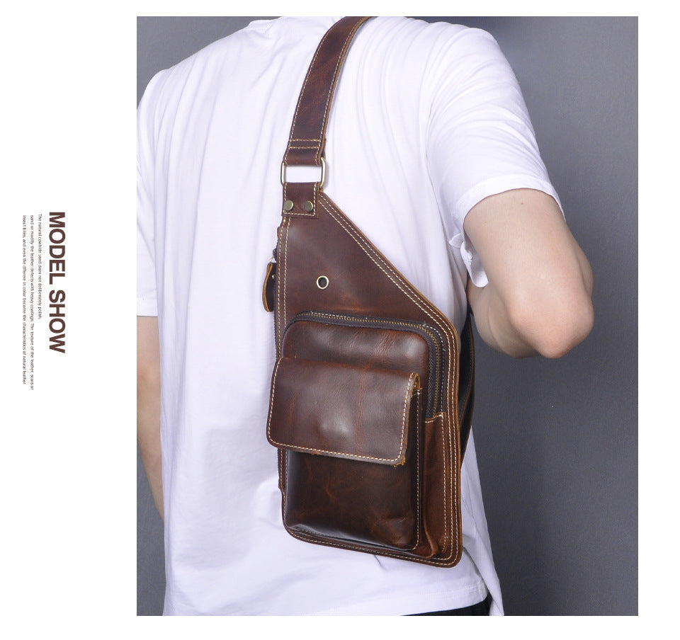 Men's Bust Bag Genuine Cowhide Leather Retro Outdoor Versatile Men's Crossbody Bag 