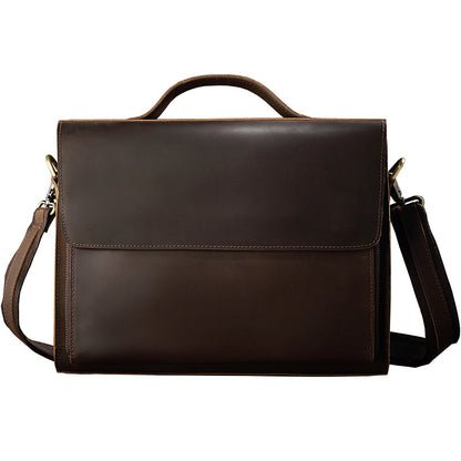 Men's Handbag Briefcase Handmade Cowhide Genuine Leather Retro Simple Messenger Bag Business Casual Men's Shoulder Bag Crossbody Bag 