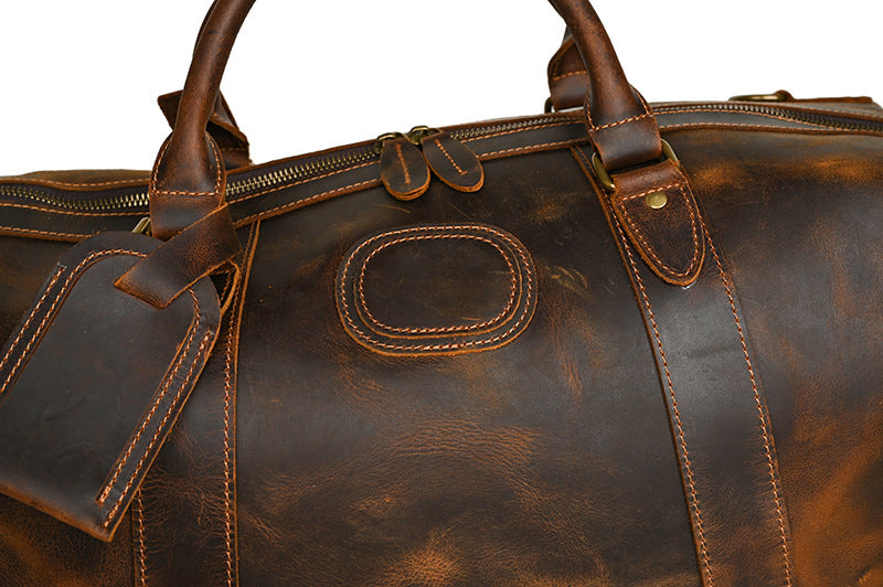 Men's Handbag Genuine Cowhide Luggage Bag Retro Casual Large Capacity Business Travel Bag for Men 