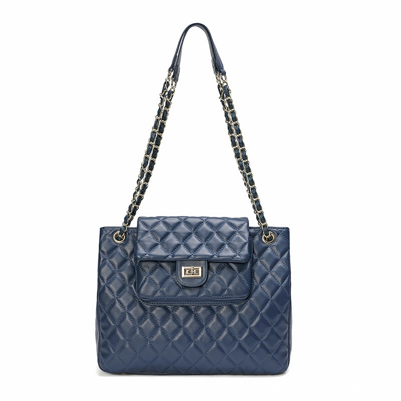 Ladies bag, sheep leather check chain bag, large capacity, high quality, genuine leather shoulder bag that goes with anything. Pochette