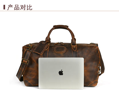 Men's Handbag Genuine Cowhide Luggage Bag Retro Casual Large Capacity Business Travel Bag for Men 