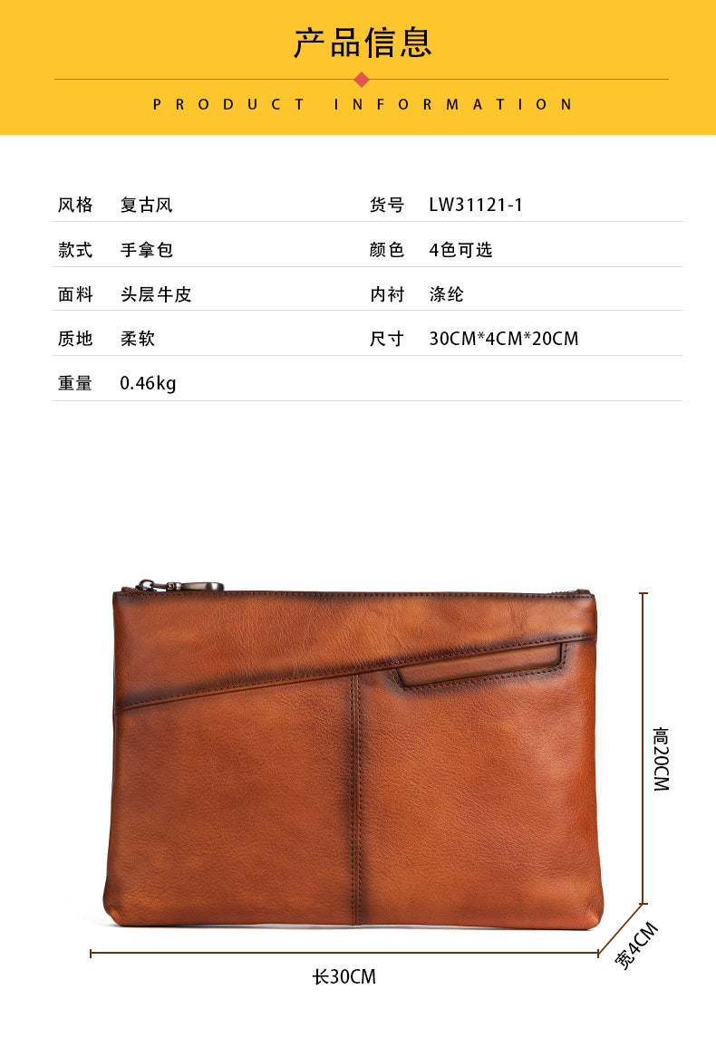 メンズ財布牛革本革製クラッチバッグレトロカジュアル男性用ハンドバッグ