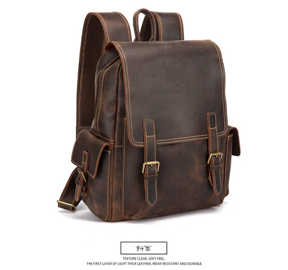 Men's Rucksack Genuine Cowhide Leather Retro Large Capacity Computer Bag for Men 