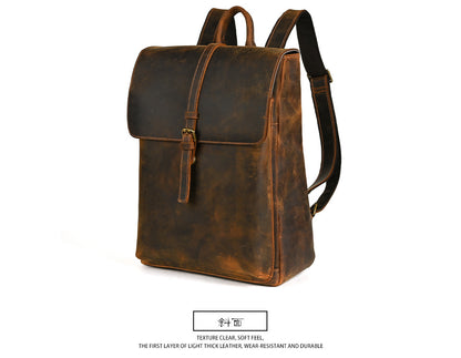 Men's backpack cowhide genuine leather retro casual computer bag for men 