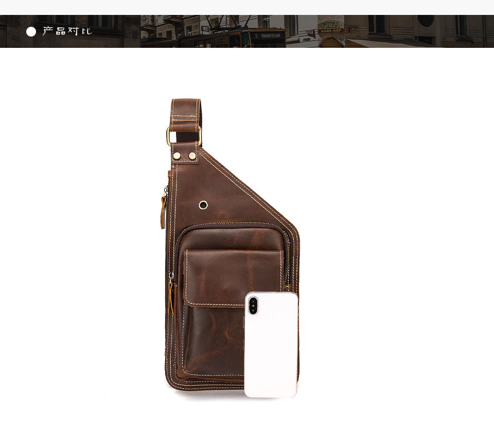 Men's Bust Bag Genuine Cowhide Leather Retro Outdoor Versatile Men's Crossbody Bag 