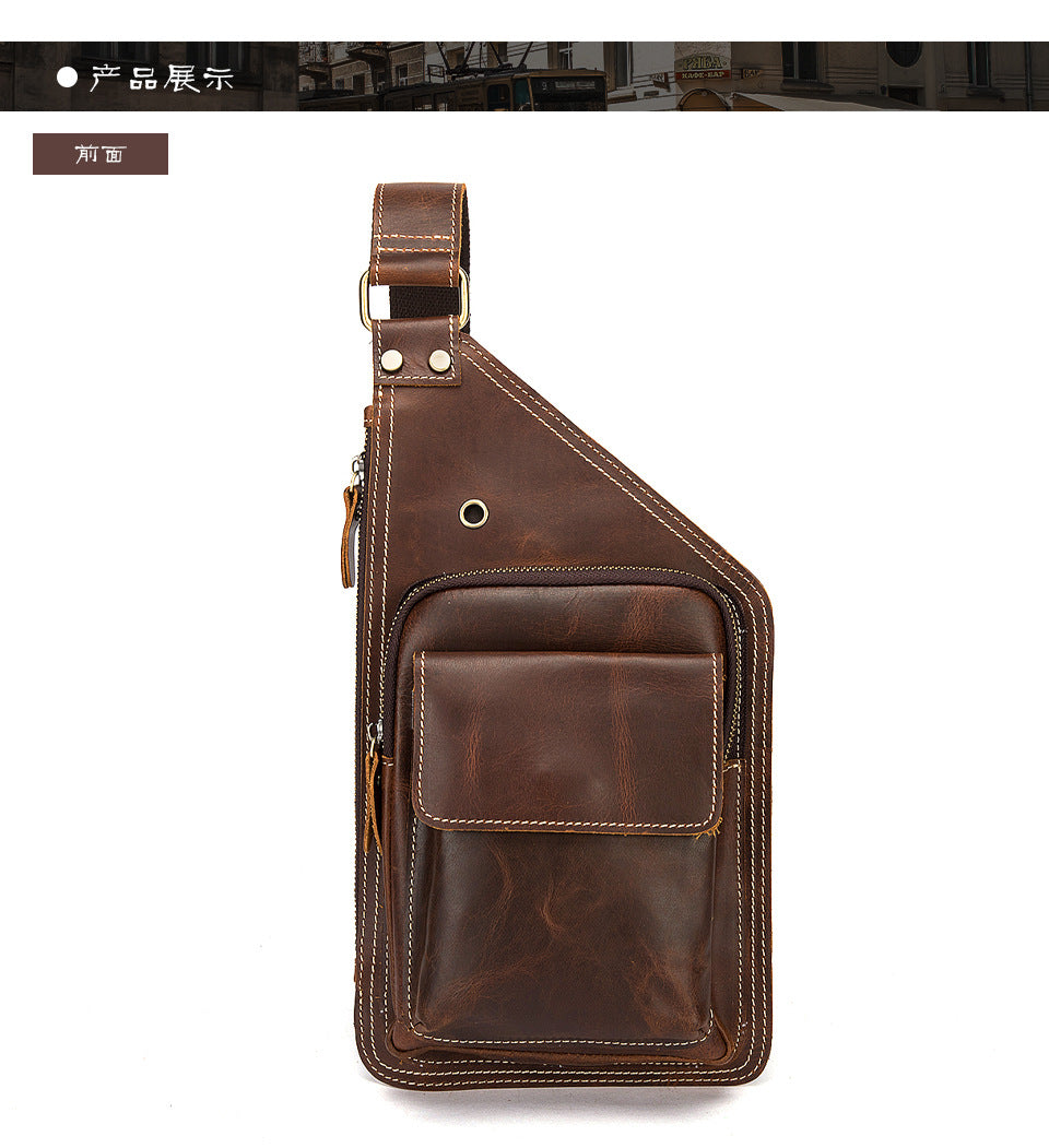 Men's Bust Bag Genuine Cowhide Leather Retro Outdoor Versatile Men's Crossbody Bag 