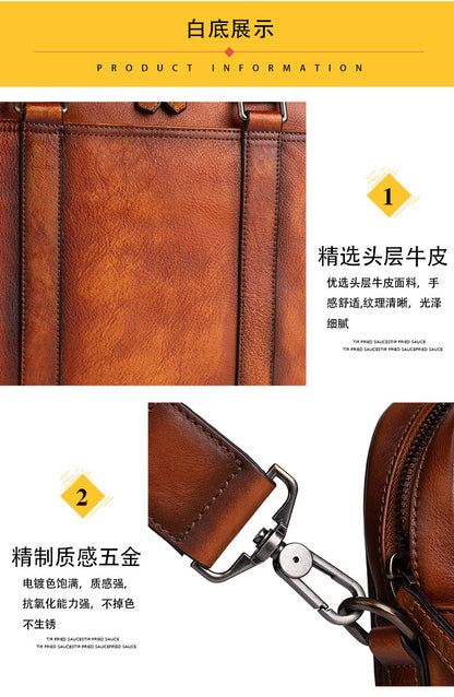 メンズブリーフケース牛革本革製レトロカジュアル男性用ハンドバッグ