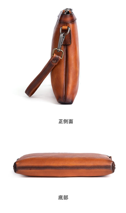 メンズクラッチバッグ牛革本革製レトロカジュアル男性用ハンドバッグ