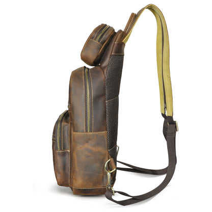 Men's Backpack Cowhide Genuine Leather Versatile Retro Outdoor Fashion Men's Bust Bag 