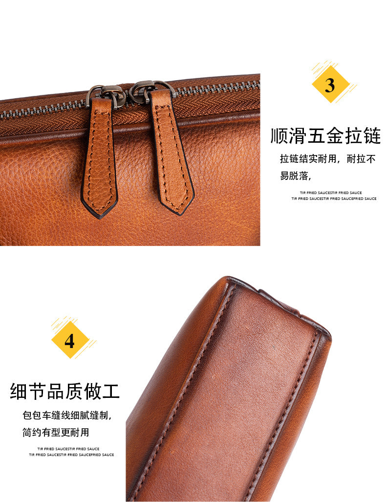 メンズブリーフケース牛革本革製レトロカジュアル男性用斜めがけバッグハンドバッグ