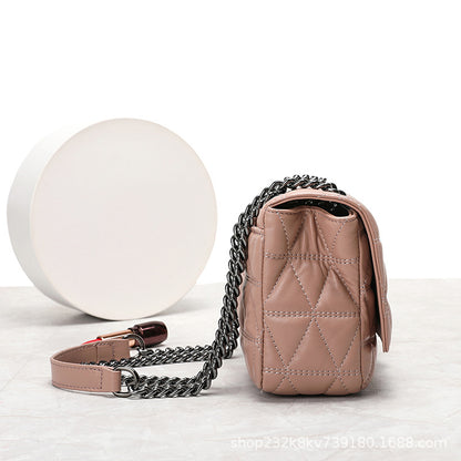Ladies Cowhide Top Bag Fashion Chain Bag Check Bag Shoulder Bag.Pochette