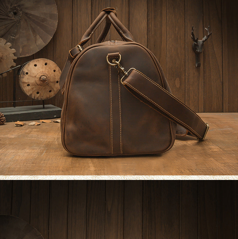 Men's Travel Bag Large Capacity Cowhide Crazy Horse Handmade Retro Crossbody Bag Fashion Luggage Bag for Men 