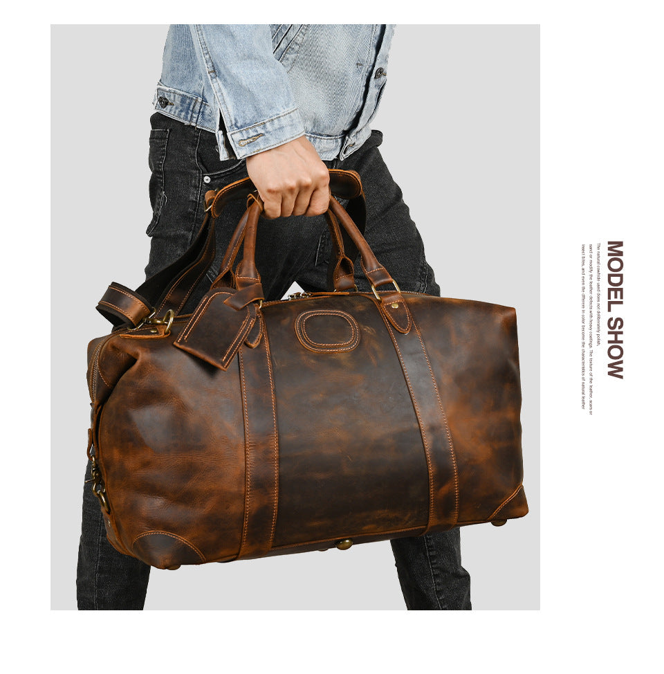 Men's Handbag Genuine Cowhide Luggage Bag Retro Casual Large Capacity Business Travel Bag for Men 