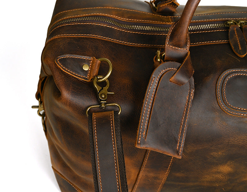 Men's Handbag Genuine Cowhide Luggage Bag Retro Casual Large Capacity Business Travel Bag for Men 