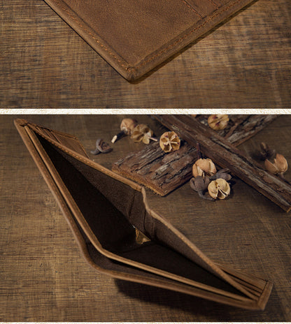 Men's short wallet made of genuine cowhide leather Crazy Horse Original casual simple thin Korean fashion unique wallet for men 