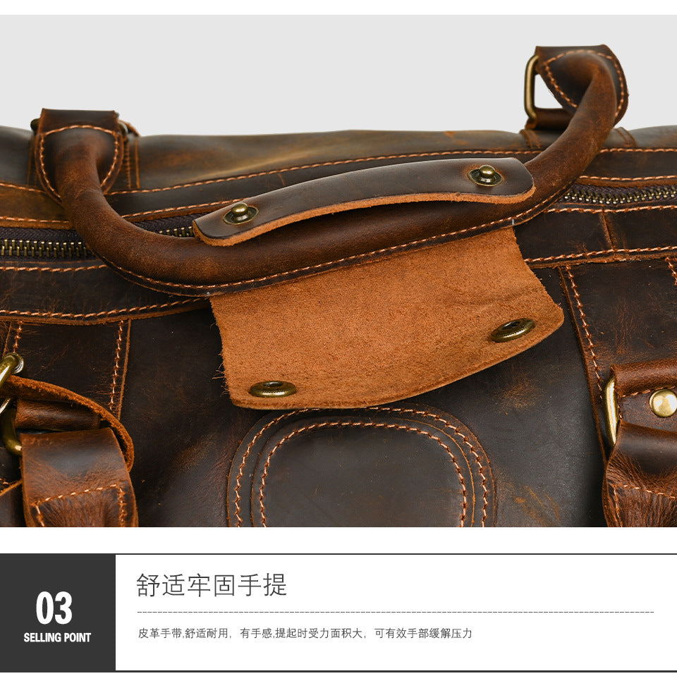 Men's Handbag Genuine Cowhide Luggage Bag Retro Casual Large Capacity Business Travel Bag for Men 