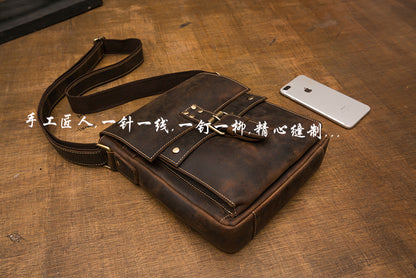 メンズショルダーバッグ 牛皮 本革 クレイジー・ホース レトロ 個性 カジュアル ファッション 男性用斜めがけバッグ