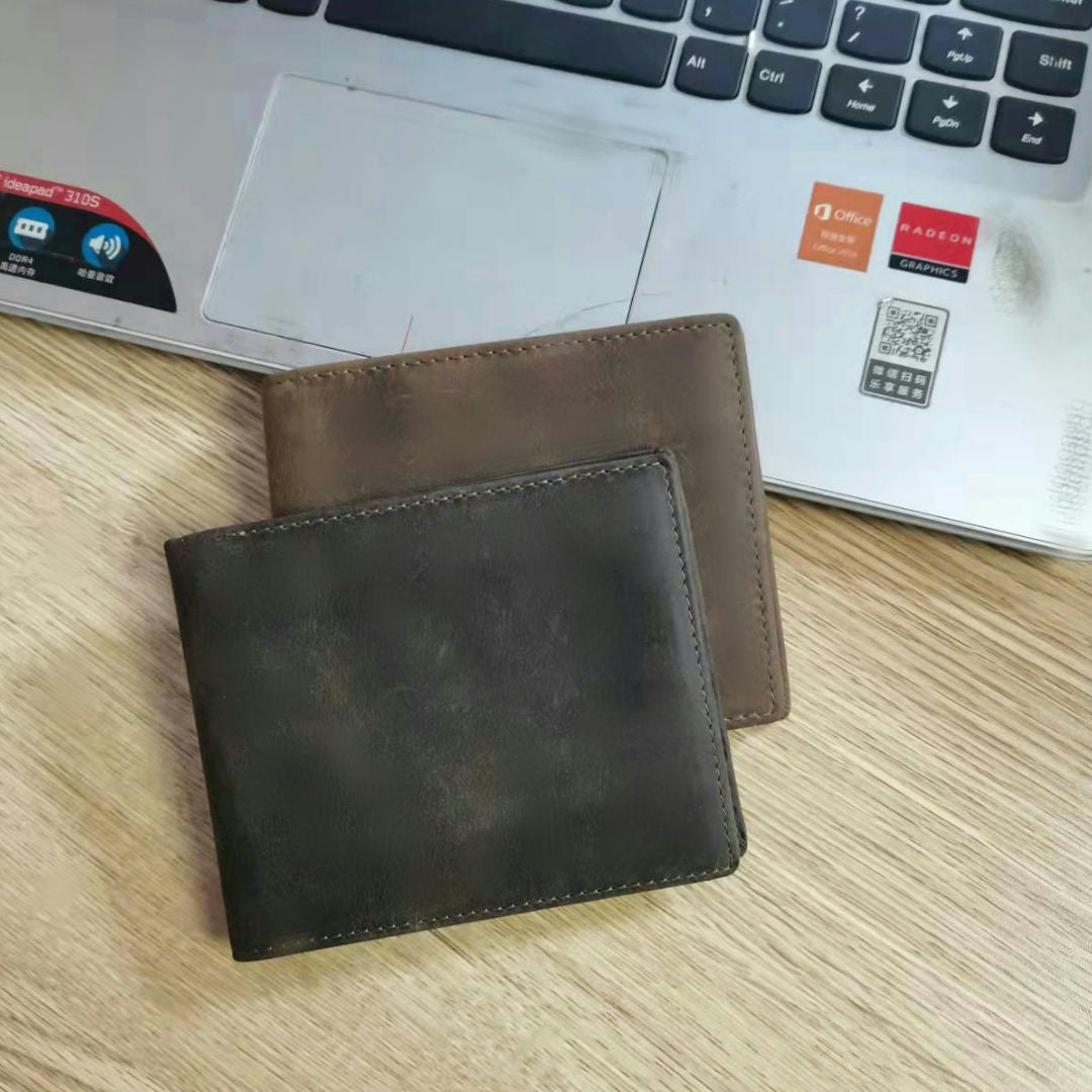 メンズ短財布2つ折り牛革レトロファッション男性用ウォレット