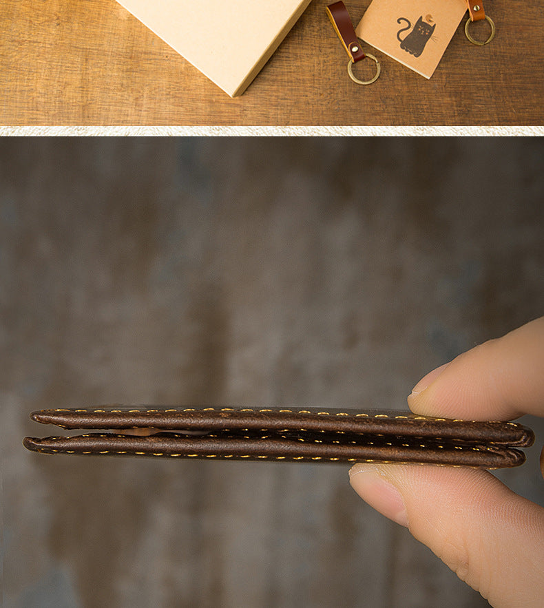 Men's short wallet made of genuine cowhide leather Crazy Horse Original casual simple thin Korean fashion unique wallet for men 