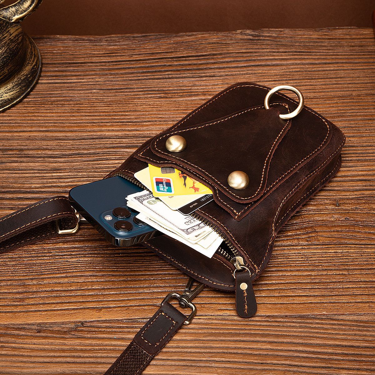 Men's Shoulder Bag Cowhide Genuine Leather Retro Fashion Casual Men's Crossbody Bag 