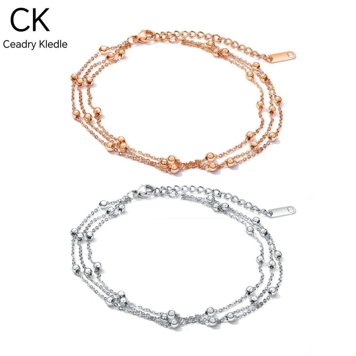 Ceadry kledle高級感韓国版個性的ファッション円珠多層脚鎖スリムO字アンクレット