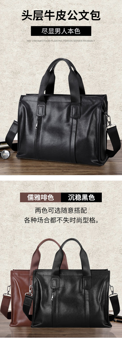 Men's handbag genuine leather cowhide computer bag business large capacity briefcase 