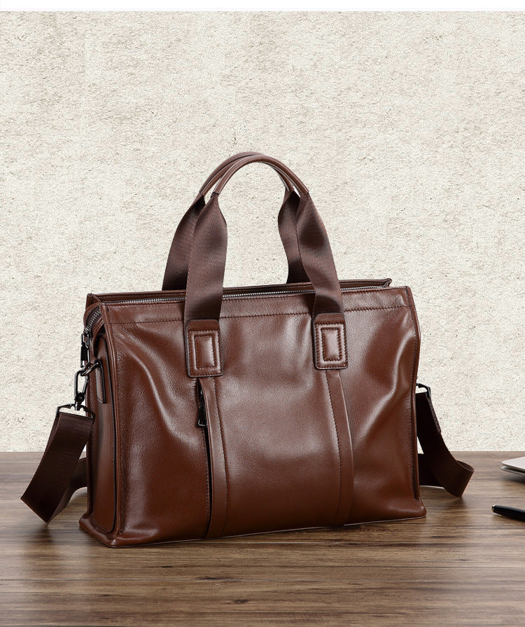 Men's handbag genuine leather cowhide computer bag business large capacity briefcase 