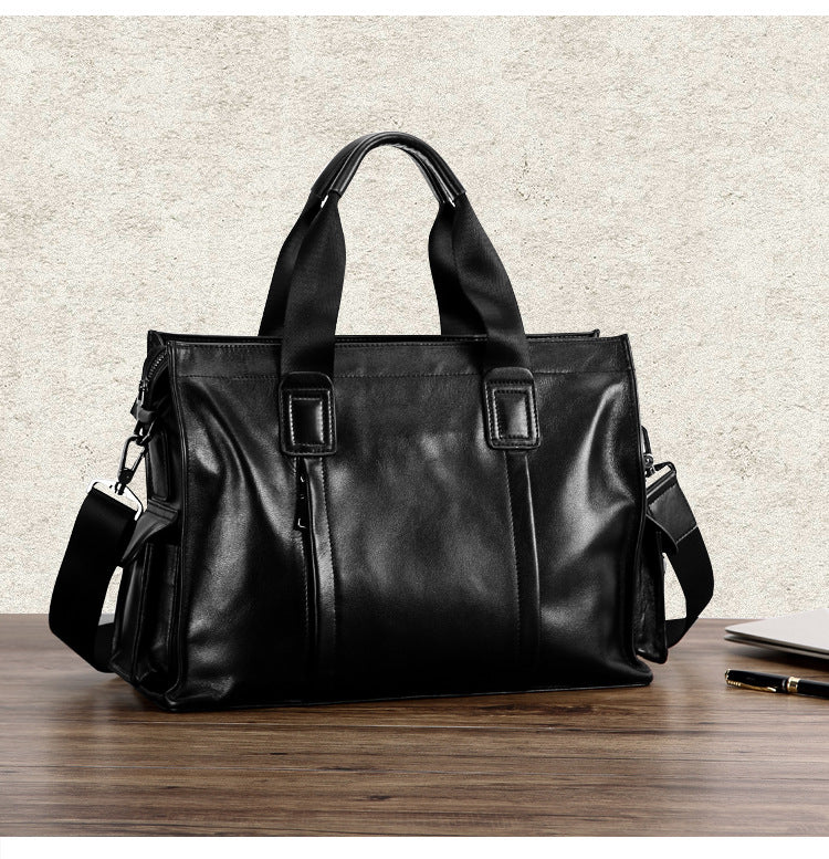 Men's handbag genuine leather cowhide computer bag business large capacity briefcase 