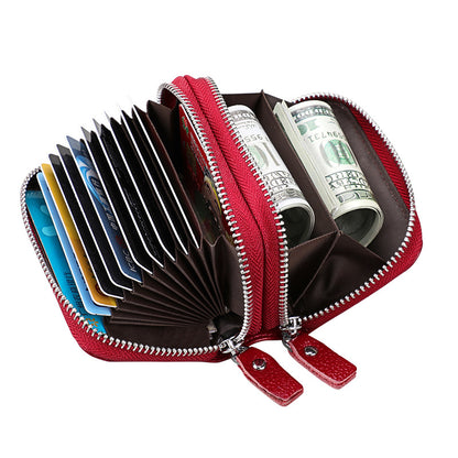 Ladies card bag cowhide magnetic shield RFID Korean fashion coin purse unisex wallet 