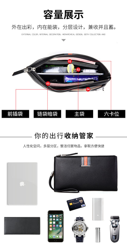 メンズクラッチバッグ 牛皮本革製 カジュアルビジネス スマート盗難防止 男性用ハンドバッグ